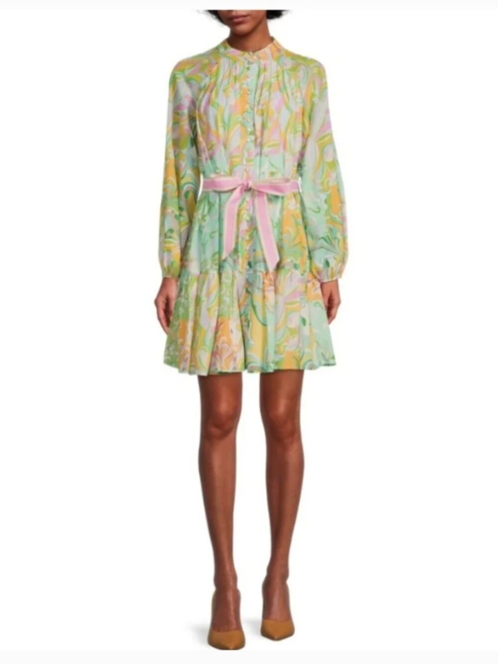 Antonio Melani Brynn pin tuck detail mock neck and tie belt waist dress size 6